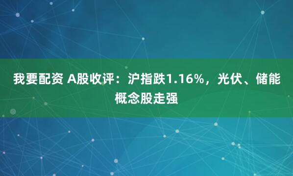 我要配资 A股收评：沪指跌1.16%，光伏、储能概念股走强